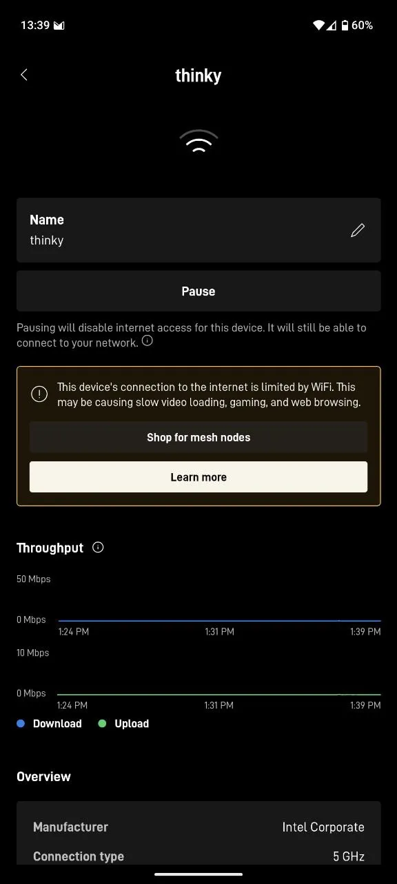 Starlink app device view with the device’s IP, MAC, RSSI and SNR