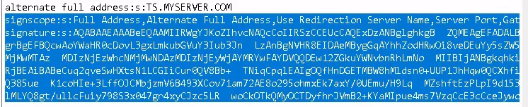 Notepad showing the RDP file with the signscope and signature lines selected at the end